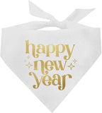 Happy New Year Dog Bandana | 100% Cotton Adjustable Triangle | Made in USA | New Year's Eve | Celebration | Cheers to 2026 |White, One Size (970)