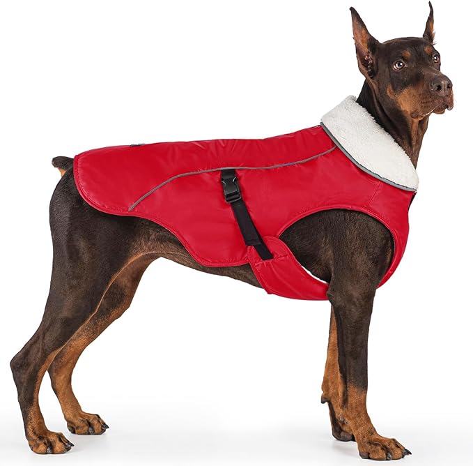 EMUST Dog Coat for Winter, Cozy Winter Jackets for Small/Medium/Large Dogs, Solid Color Dog Apparel for Cold Weather with Fleece Lining, Red, XXXL