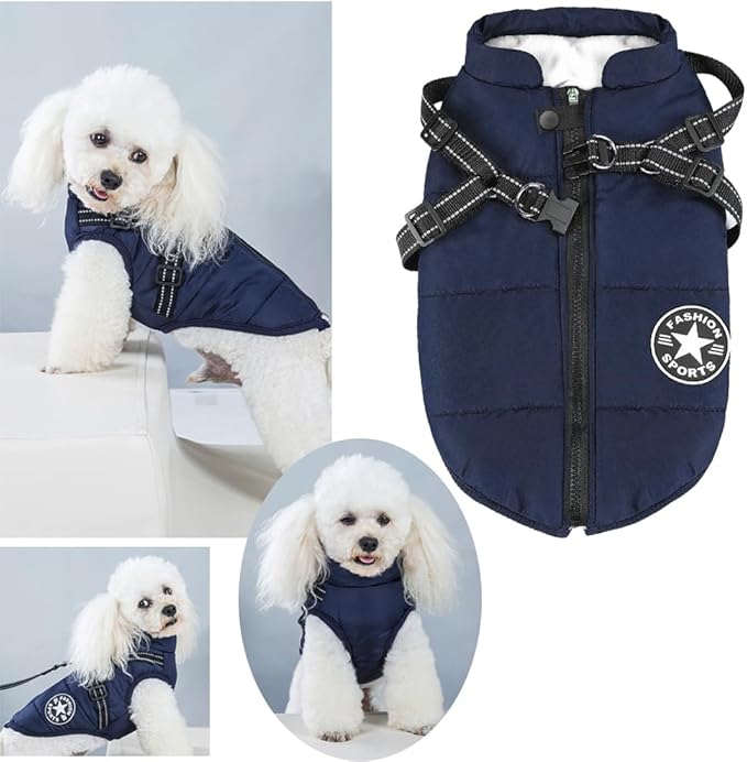 Aiboria Dog Jackets for Winter Windproof Waterproof 2 in 1 Outfit Cold Weather Coat Dog Vest Harness Puppy Winter Warm Jacket Large Blue 4XL