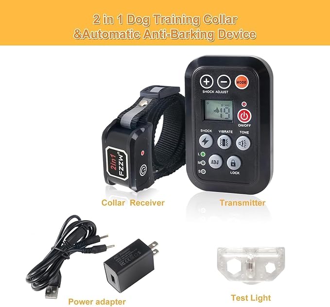 DOTSTAR Dog Training Pet Collar Anti Barking Electric Collar 2 in 1 System, Dual Independent Automatically Switch System, Anti Barking Dog Training Device, Waterproof Rechargeable Dog Collar