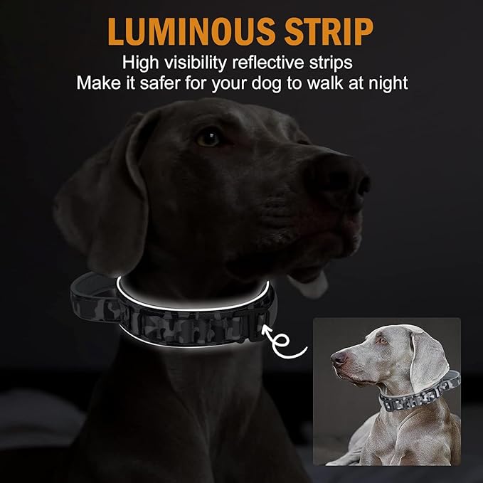 HYDEME Tactical Dog Collar, Alpine Loop Adjustable Military Training Nylon Dog Collars with Handle and Reflective for Small Medium Large Dogs, with Airtags Protective Case & Patches.(L,Camo)