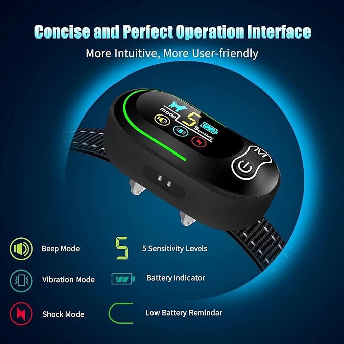 Dog Bark Collar - Rechargeable Smart Barking Collar, Anti Bark Training Collar with Adjustable Sensitivity Beep Vibration Shock, Bark Shock Collar for Large Medium Small Dogs (Black)