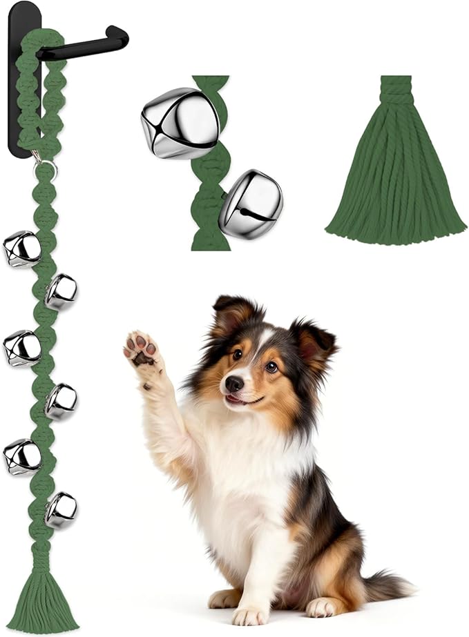 COOYOO Dog Bells to Go Outside, Premium Quality Potty Training Dog Door Bell, Yarn Handwoven Dog Bell, Adjustable Housetraining Hanging Bell-6 Extra Large Loud 1.5 DoorBells