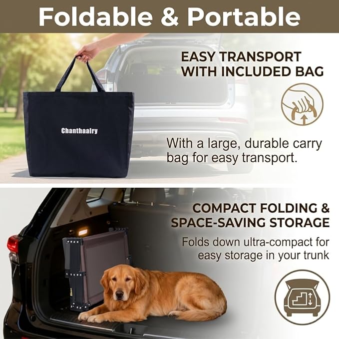 Dog Stairs for Car, 5 Steps Extra Wide Dog Ramps for Large Dogs, Foldable Lightweight Pet Steps for High SUV Truck Bed Couch, Heavy Duty Anti-Scratch Climbing Ladder, 110lbs Capacity