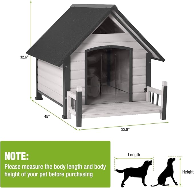 GUTINNEEN Dog House Outdoor with Anti-Bite Metal Frame, Dog Kennel with Porch and Weatherproof Roof for Small, Medium, Large Breeds, Puppy Home Indoor (White, 45’’ Medium)