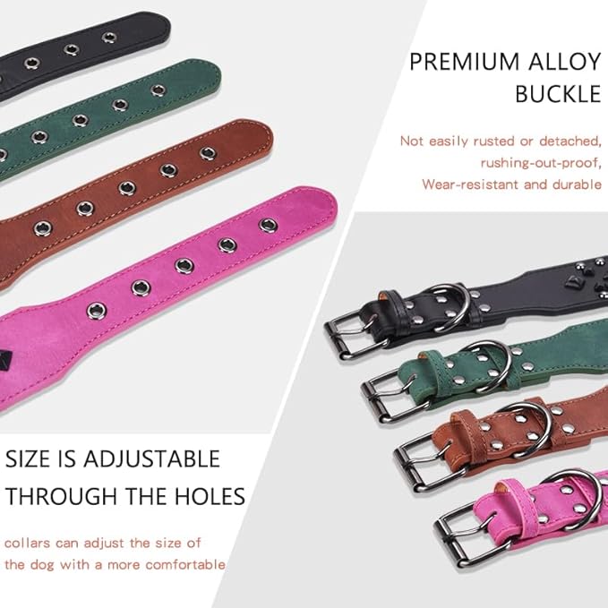 Premium Faux Leather Spiked Dog Collar with Square Studs: Stylish and Durable Design, Comfortable Fit for Small, Medium, & Large Dogs - Ideal for Everyday Walks, Training Brown S