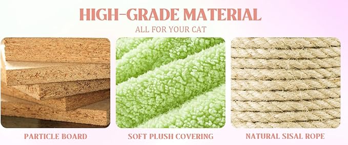 Cat Tree, 71 Inches, All Breed Sizes, Climbing and Cuddling, MDF, Floor Mount, Pink and Green Floral Design