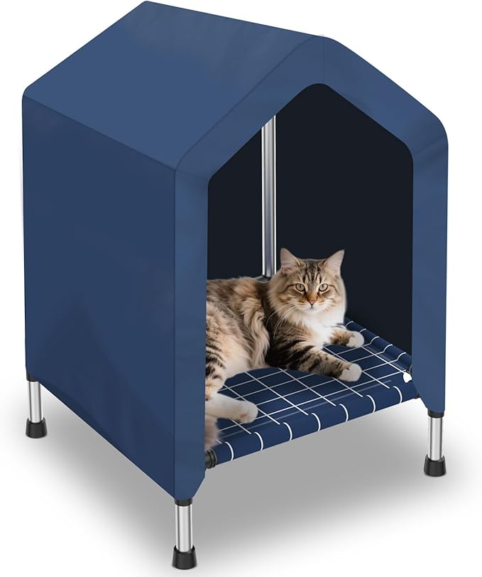 2 in 1 Elevated Dog House - Rainproof Dog Tent Cat House, Dog Sunshade Tent, Pet House - Ventilated Elevated Floor, Raised Pet Shelter for Small