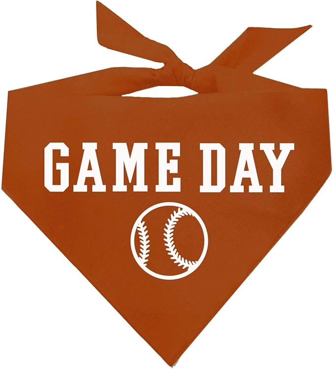 Game Day Dog Bandana | 100% Cotton Adjustable Triangle | Made in USA | Baseball| Sports | Biggest Fan | Game Day | Dark Orange, One Size (1054)