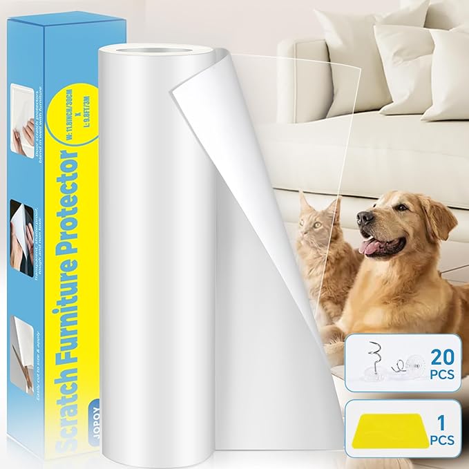 Cat Scratch Furniture Protector: Cat Anti Scratch Tape - Door Protector from Dog Scratching - Clear Training Self Adhesive Tape for Carpet, Sofa, Couch, Door(Transparent, 17.72" x 9.8FT)
