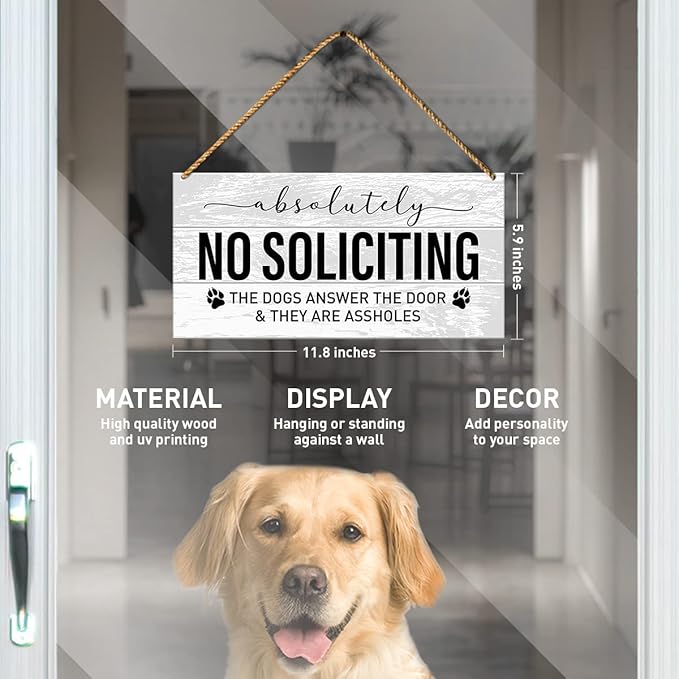 Funny No Soliciting Sign, Dog Warning Sign for House Bussiness, Beware of Dog Warning Sign for Home Decor, Dog Warning Sign for Gate Fence Yard Home Decoration, Dog Dad Mom Lover Owner Gifts