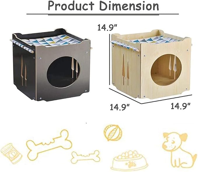 Wooden Cat House Rabbit Hideout with Hammock Stackable Collapsible Cat Kity Cube Room Splicing Bunny Cat Climbing Combination