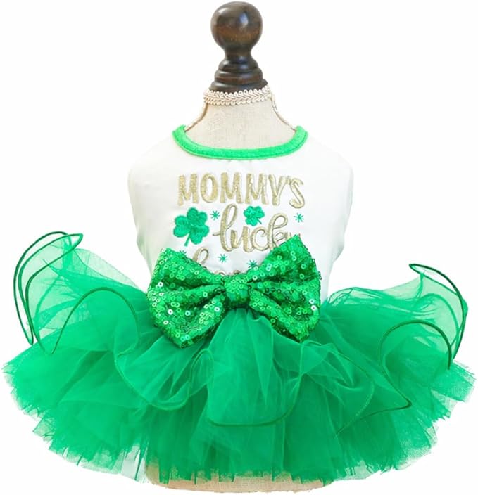Furbabycare® Elegant Sweet St. Patrick's Day Puppy Dog Blingbling Princess Skirt Pet Dog Lace Cake Camisole Tutu Dress B-Green-2 X-Small