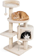 Tangkula 36 Inch Cat Tree Tower, Multi-Level Cat Tower with Condo, Top Perch, Sisal Scratching Posts & Hanging Rope, Spring & Hanging Balls, Climbing Platforms for Indoor Cats and Kittens (Beige)
