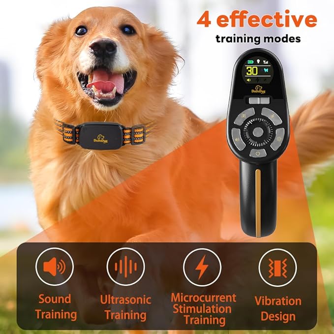 DuDuDog Training Shock Collars with 9.8FT Retractable Leash – 3200FT Remote E-Collar for Small & Large Dogs, Color Screen Display, Beep Vibration Static, IP67 Waterproof, USB-C Rechargeable
