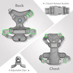 PoyPet No Pull Dog Harness, No Choke Reflective Dog Vest, Adjustable Pet Harnesses with Easy Control Padded Handle for Small Medium Large Dogs(Gray,M)