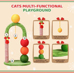 VINGLI 29IN Christmas Cat Tree Tower with Sisal Scratcher Balls, Holiday Cat Scratching Post with Candy Cane Pole & Dangling Ball Toy, Cute Indoor Cat Tree for Kittens & Adult Cats