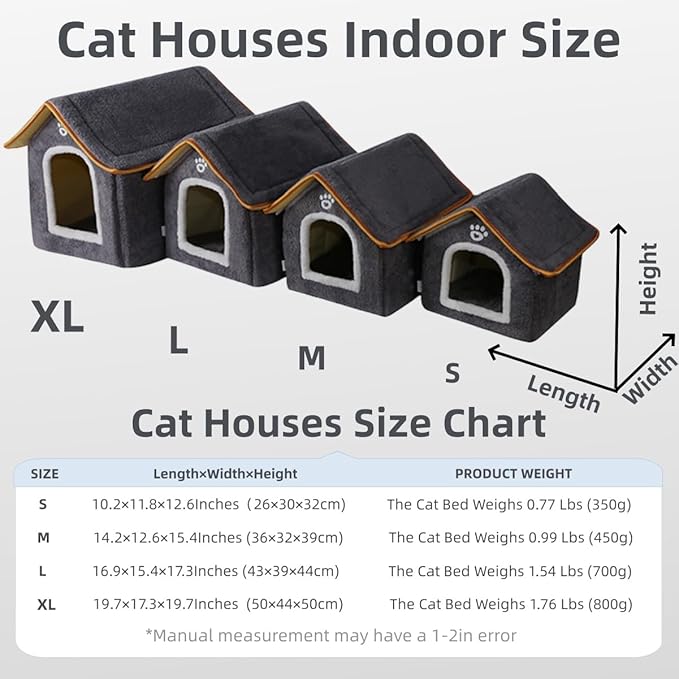 Cat Houses Indoor-Foldable Cat Dog House & Kennel Bed Mat for Kittens & Puppys,Enclosed Warm Cat Beds for Indoor Cats with Removable Cover for Winter,Dog House Cave Tent (Brown, S:10.2×11.8×12.6in)