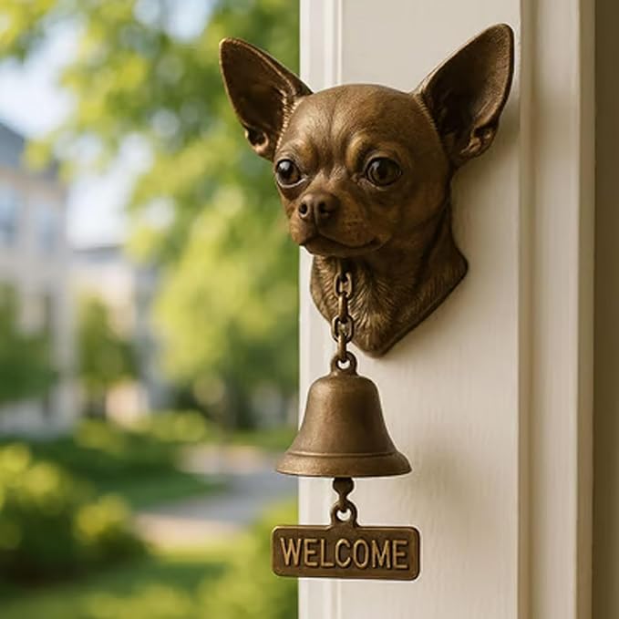 Christmas German Shepherd Welcome Bell – Retro Dog & Witch-Themed Doorbell – Decorative Cast Iron Hanging Bell with Brass Chime – Rustic Farmhouse Wall Décor (Rottweiler)