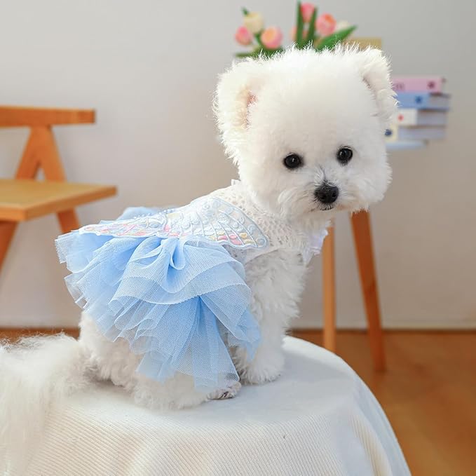 Fashion Sweet Puppy Dog Blingbling Princess Skirt Pet Dog Lace Cake Camisole Tutu Dress B-Light Blue M