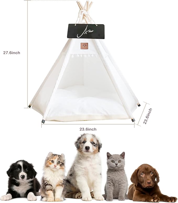 Asou Dog Teepee Pet Tent Portable Dog Houses Puppy Teepee Cat Bed with Thick Cushion