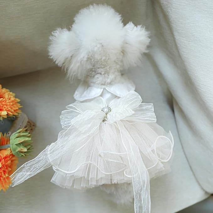 Furbabycare® Elegant Sweet Fashion Puppy Dog Blingbling Princess Skirt Pet Dog Lace Cake Camisole Tutu Dress G-White X-Small