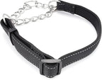 Martingale Dog Collars Adjustable Soft Nylon Reflective Collars with Stainless Steel Chain Walking Training Collars Heavy-Duty Puppy Chain Collars for Small,Medium,Large Dogs(Black,S)