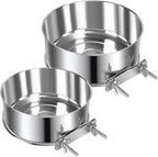 2 Pcs Large Pet Dog Food Water Bowl for Cage Stainless Steel Non-Spill Kennel Hanging Cats Bowls with Clamp Holder Crate Feeder Dish for Medium Large Dogs Huge Pets (7.1x2.5'' & 6.3x2.4'')