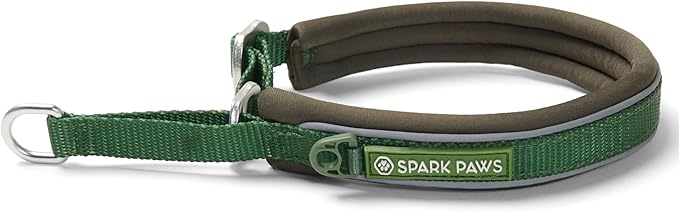 Spark Paws Martingale Dog Collar – Cushioned Slip-On Training Collar, Heavy Duty, Safety-Tested No-Buckle Collar for Medium & Large Dogs - Army Green - A