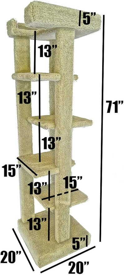 New Cat Condos Solid Wood 5 Level Cat Tree Tower, Beige, Large