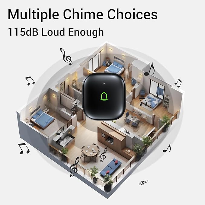 Doorkit Wireless Doorbell with 2 Receivers IP66 Waterproof 1000 Feet with 32 Chimes 115dB 7 volume levels Mute Mode & LED Flash Doorbell Ringer Wireless for Kids Room Teachers Classroom Home Office