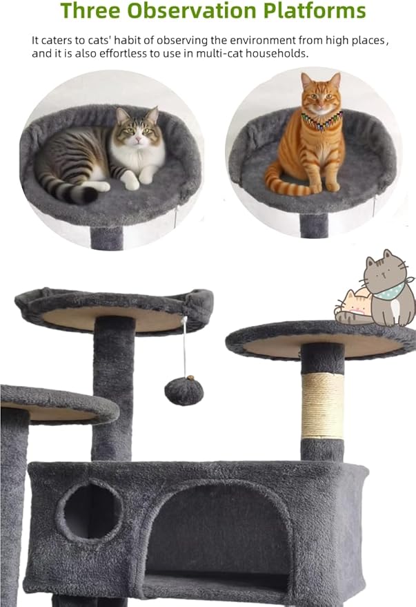 53-inch Cat Tree Tower for Indoor Cats,Cat Tree House Cat Furniture with Sisal Scratching Post,2 Cat Caves,Dangling Toys