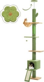 PETEPELA Floor to Ceiling Cat Tree, Cat Tower 5 Tiers Tall (83-108 Inches) Adjustable Height, Cat Climbing Tree Featuring with Condo, Scratching Post and Perches for Indoor Cats, Green