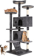 BestOffice 54 Inch Cat Tree, Multi-Level Cat Tower with Condo, Perches, Sisal Scratching Posts, Climbing Ladder,Indoor Activity Center Play House for Kittens & Adult Cats,Light Gray