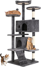 BestOffice 54 Inch Cat Tree, Multi-Level Cat Tower with Condo, Perches, Sisal Scratching Posts, Climbing Ladder,Indoor Activity Center Play House for Kittens & Adult Cats,Light Gray