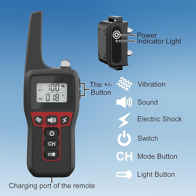 Dog Shock Collar 3280FT Dog Training Collar with Remote IPX7 Waterproof Electric Dog Collar with 4 Training Modes Beep Vibration Static Electricity Flashlight for Small Medium Large Dog