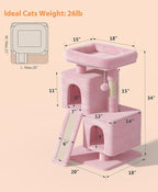 Cat Tree Tower for Indoor Cats Large Adult,Cute/Tall Modern Cat Tree for Big Cats 20 lbs,34''Plush Multi-Level Cat Condo with Scratching Posts,Dangling Ball (Soft Pink, 34 inch)