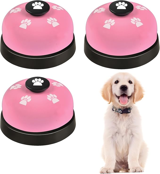 3 Pack Dog Doorbells, Pet Training Bells for Outside Potty Training and Communication, Bell for Dog Cat Puppy Interactive Toys (Pink, 3 Pack)