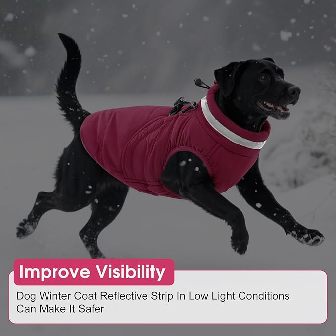 SAWMONG Dog Coat, Warm Dog Winter Coat, Waterproof Fleece Jacket, Cold Weather Dogs Jacket (3XL,Rosered)