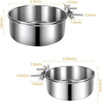 2 Pcs Large Pet Dog Food Water Bowl for Cage Stainless Steel Non-Spill Kennel Hanging Cats Bowls with Clamp Holder Crate Feeder Dish for Medium Large Dogs Huge Pets (7.1x2.5'' & 6.3x2.4'')