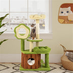 40" Jungle Theme Cat Tree - Washable Peach Skin Cover, Sisal Scratching Post & Interactive Toys