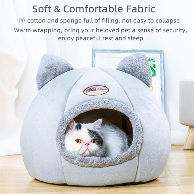 Cat Beds for Indoor Cats, Cozy Cat Cave Bed Dog House Cats Tent with Removable Cushion Pillow, Soft Warm Pet House Puppy Bed, Cute Pet Nest for Kitten Small Dog (Pink, L-14.2x14.2x14.2 Inches)