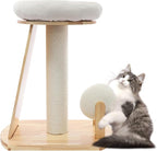 Wooden Cat Tree with Cuddle Bed and Scratching Posts, Multi-Level Cat Tower with Ramp and Ball, Compact Cat Furniture for Indoor Cats, Rubberwood Sisal Cat Climber for Small Spaces ﻿ (Style 1)