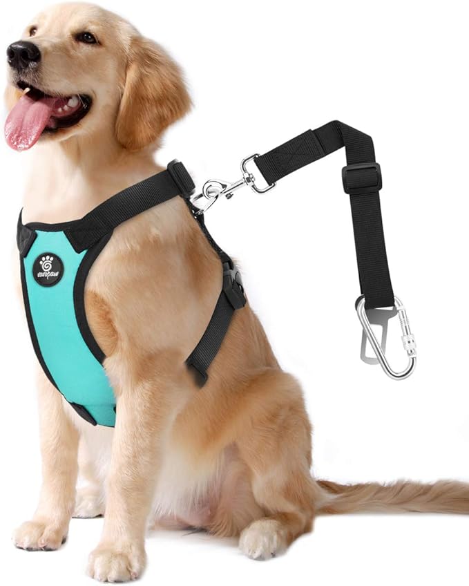 Dog Seat Belt, Safety Vest Dog Car Harness with Adjustable Buckle Dogs Seat-Belt for Vehicle Nylon Pet Safety Seats Belts Heavy Duty(L, Blue)
