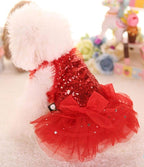Fashion Sweet Puppy Dog Blingbling Princess Skirt Pet Dog Lace Cake Camisole Tutu Dress Red X-Large