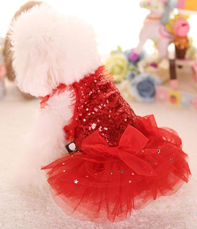 Fashion Sweet Puppy Dog Blingbling Princess Skirt Pet Dog Lace Cake Camisole Tutu Dress Red X-Large