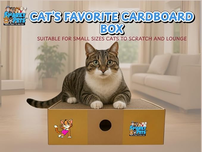 Sexy Liza's Cat Scratching Box-4 Four Reversible Scratch Pads; Lasts 4 Times Longer. No Assembly -Ready to go. Cat Scratch Lounger and Bed.. Comfy Size for The Comfy Chonk.