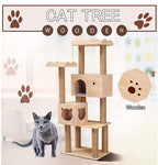 Wooden Cat Tree Condo with Natural Sisal Rope Scratching Post, Activity Tower for Cats Kittens Activity Tower Pet Play House Furniture Indoor (Type B)