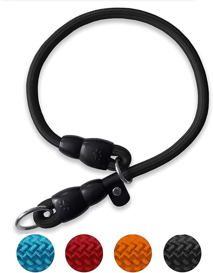 Slip Collar, Dog Choker Collar, Nylon Dog Training Collar with Slidable Stopper No Pull Dog Collars Martingale Collars for Small Medium Large Dogs, Black, M