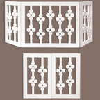 Etna White Floral Wooden Pet Gate - Freestanding Foldable Adjustable 3-Section Dog Gate. Extra Wide, Keeps Pets Safe Indoors/Outdoors - Fully Assembled